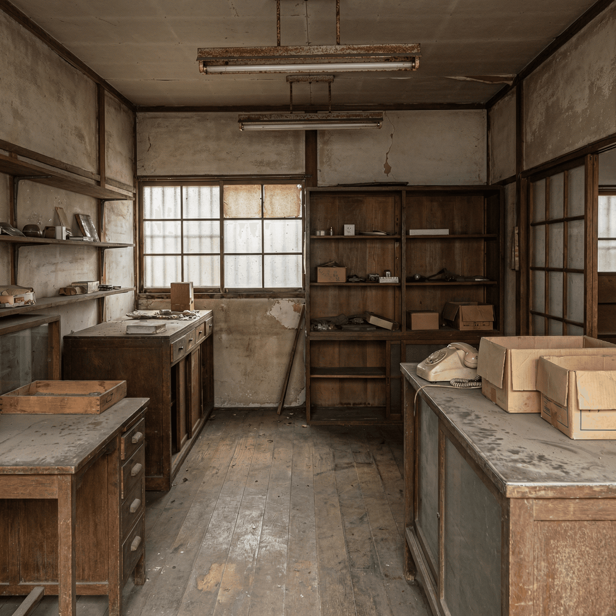 経年劣化した店舗の内装や壁面の状態。